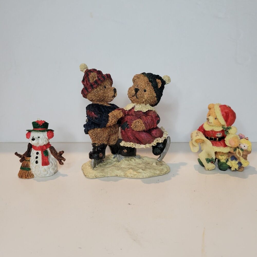 Set of 3 Resin Cute Santa Bears Carrying Christmas.